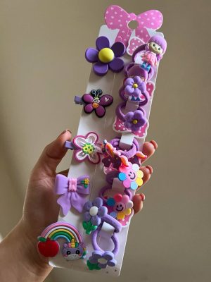 کارت ۱۵ تایی گیره و کش مو‌ فانتزی بنفش