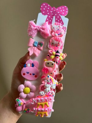 کارت ۱۵ تایی گیره و کش مو‌ فانتزی صورتی