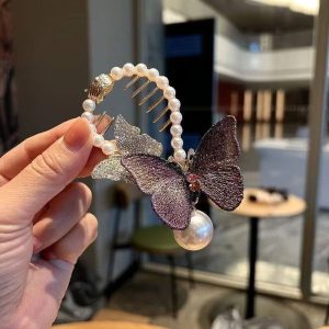 سنجاق مو پروانه ای رنگ بنفش